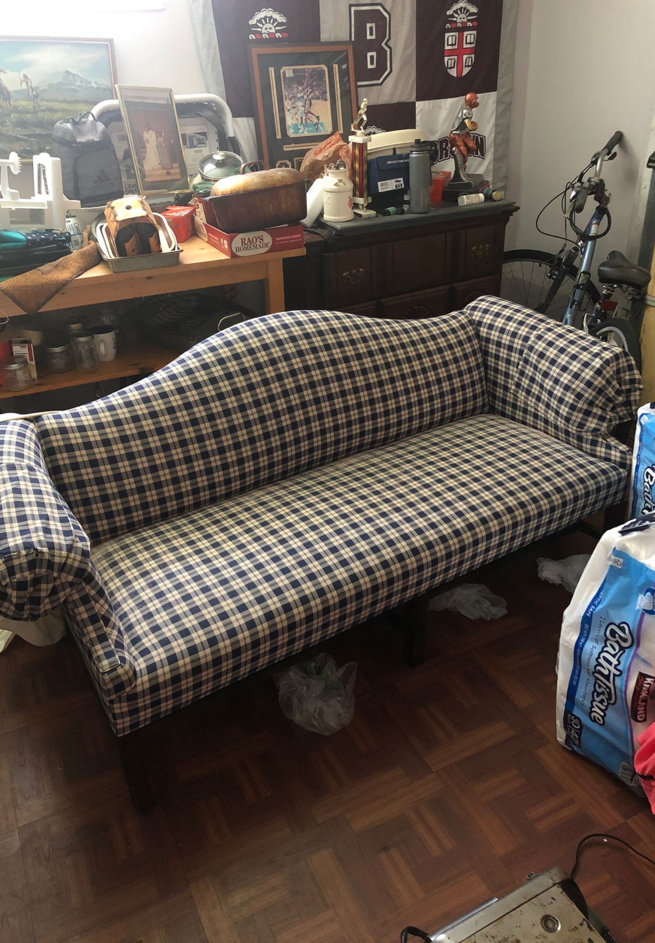 Gingham Camelback Sofa made in Maine $300