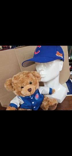 MLB, CHICAGO CUBS: TEDDY BEAR/JACKET PLUSH FOREVER COLLECTABLE 10" STUFF ANIMAL & ADJ CAP, FIRM.