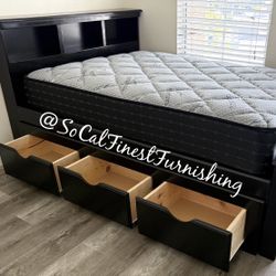 New Black Full Bed With Storage And Mattress 