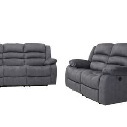Brand New Gray Or Brown Linen Manual Reclining 81" Sofa + 60" Loveseat 2PCs Set