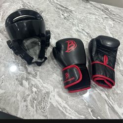 Kids head gear and boxing gloves