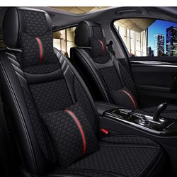 Car Seat Cover Full Set, Premium Soft Breathable Seat Covers with Neck Pillows, Lumbar Pillows, for Most 5 Seats Cars SUV, Airbag Compatible (Black)  