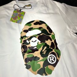 Camo green on white tee