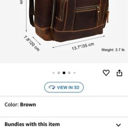 LANNSYNE Men's Vintage Full Grain Leather 15.6 Inch Laptop Backpack Camping Travel 24L Rucksack