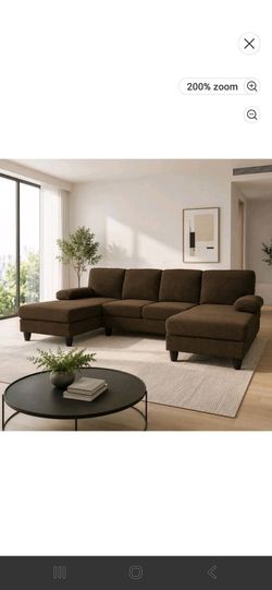 Brown U-Shaped Sectional Sofa with Double Chaise