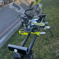 RYOBI FOLDABLE MITER SAW  AQUICKSTAND WITH  RYOBI SLIDING MITER SAW  10 Amp Corded 7-1/4 in. Compound Sliding Miter Saw