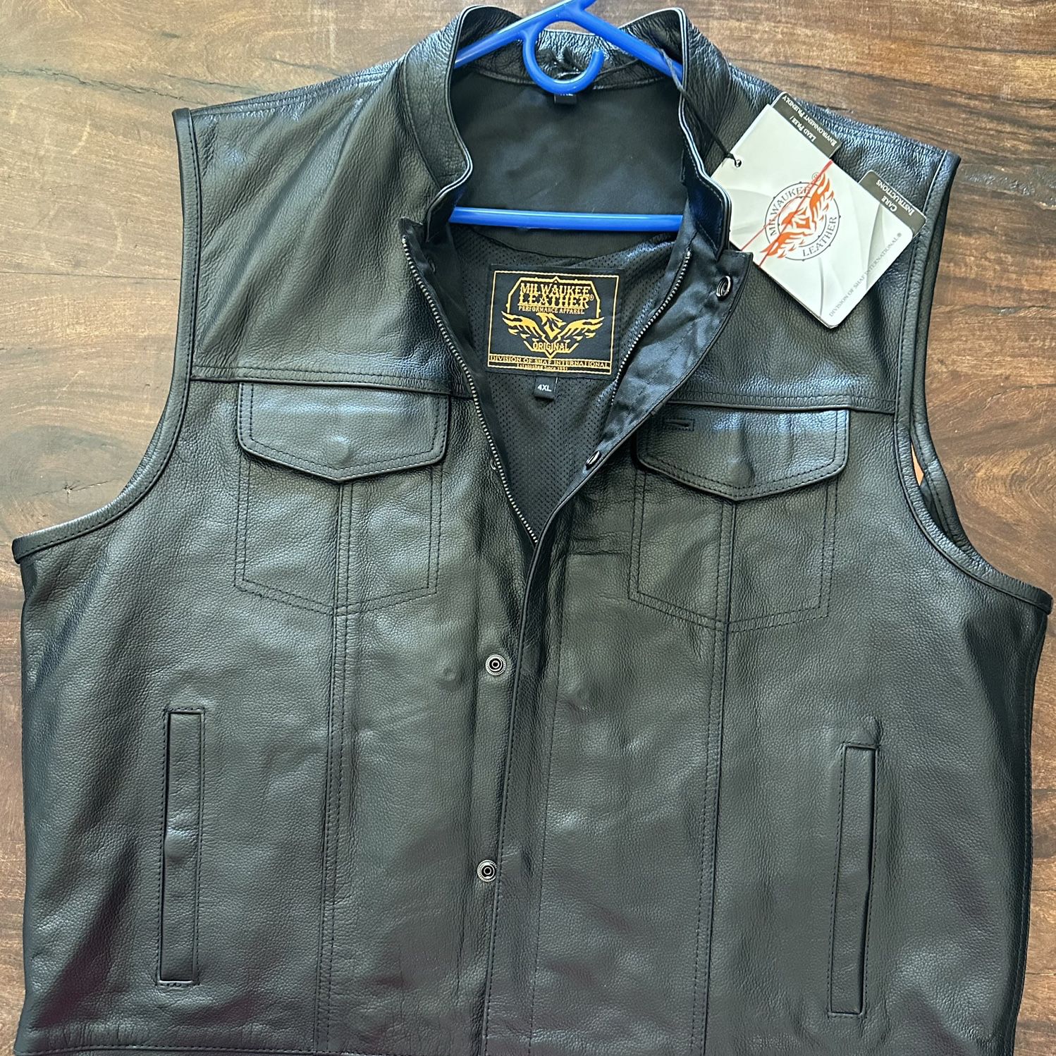 4XL Milwaukee Leather LKM3714 Men's Black Leather Club Style Zipper Front Vest With Full Sleeve Hoodie 