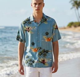 Silk &  Linen Hawaiian  shirt Men’s  XL 28 Palms Button up Short Sleeve