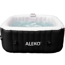 Aleko Square Inflatable Jetted Hot Tub with Cover - 4 Person - 160 Gallon - Black and White 