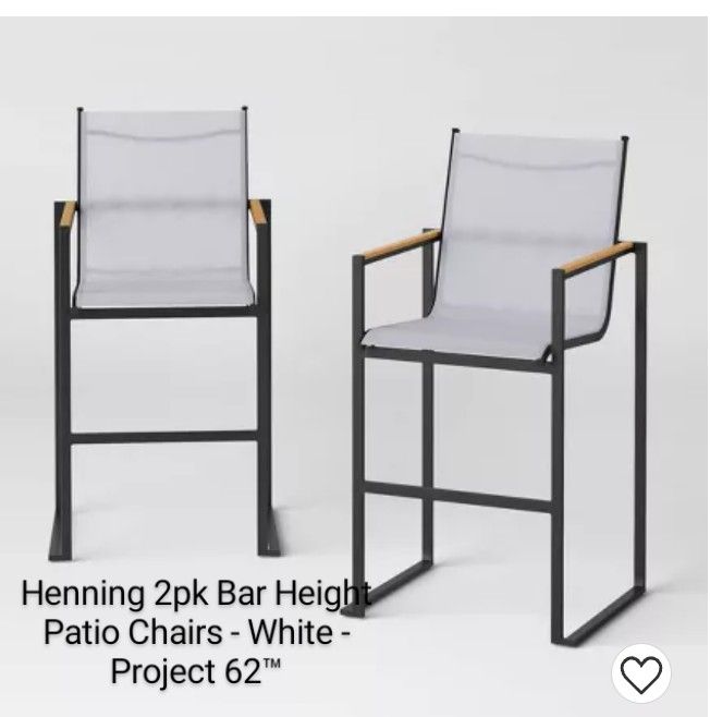 Brand New Hennings Set Of 2 Bar Height Patio Chairs White