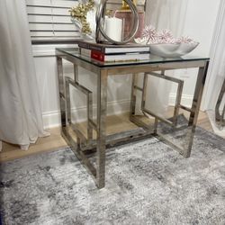Beaufain Square Tempered Glass Top End Table