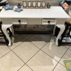 Vintage White Distressed Wooden Console Table For Sale