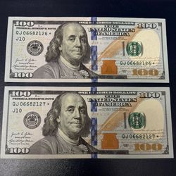 Two Sequential One Hundred ($100) Star Note Bills - Series 2021