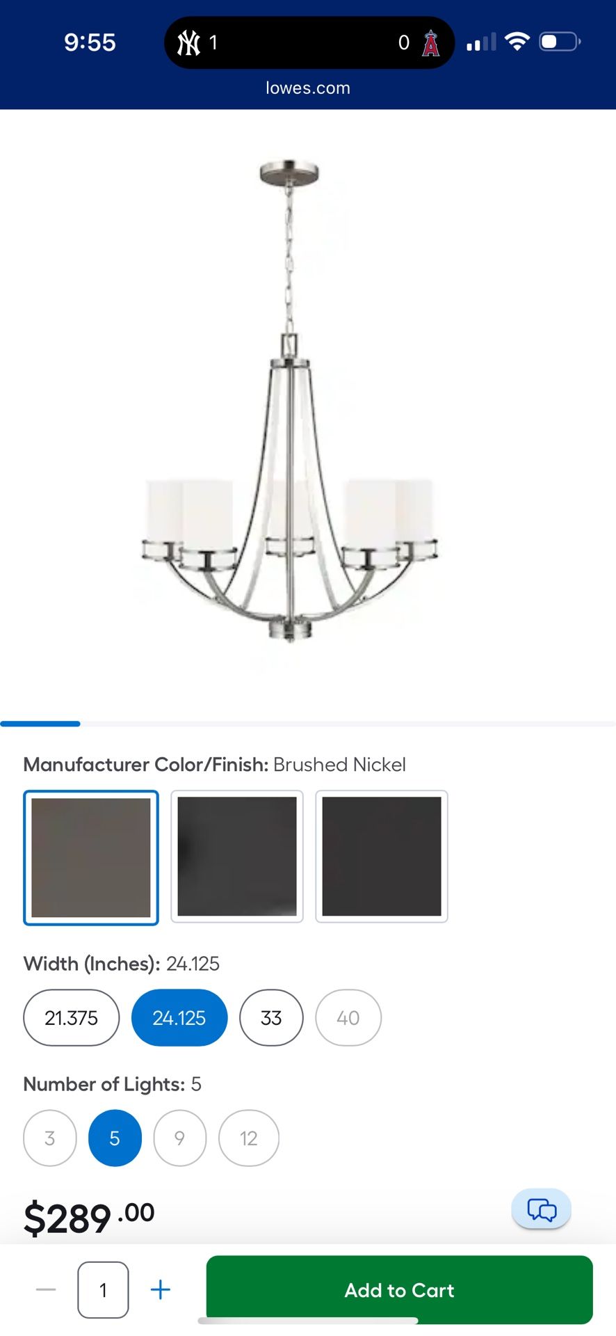 Generation Lighting Five Light Chandelier (New)