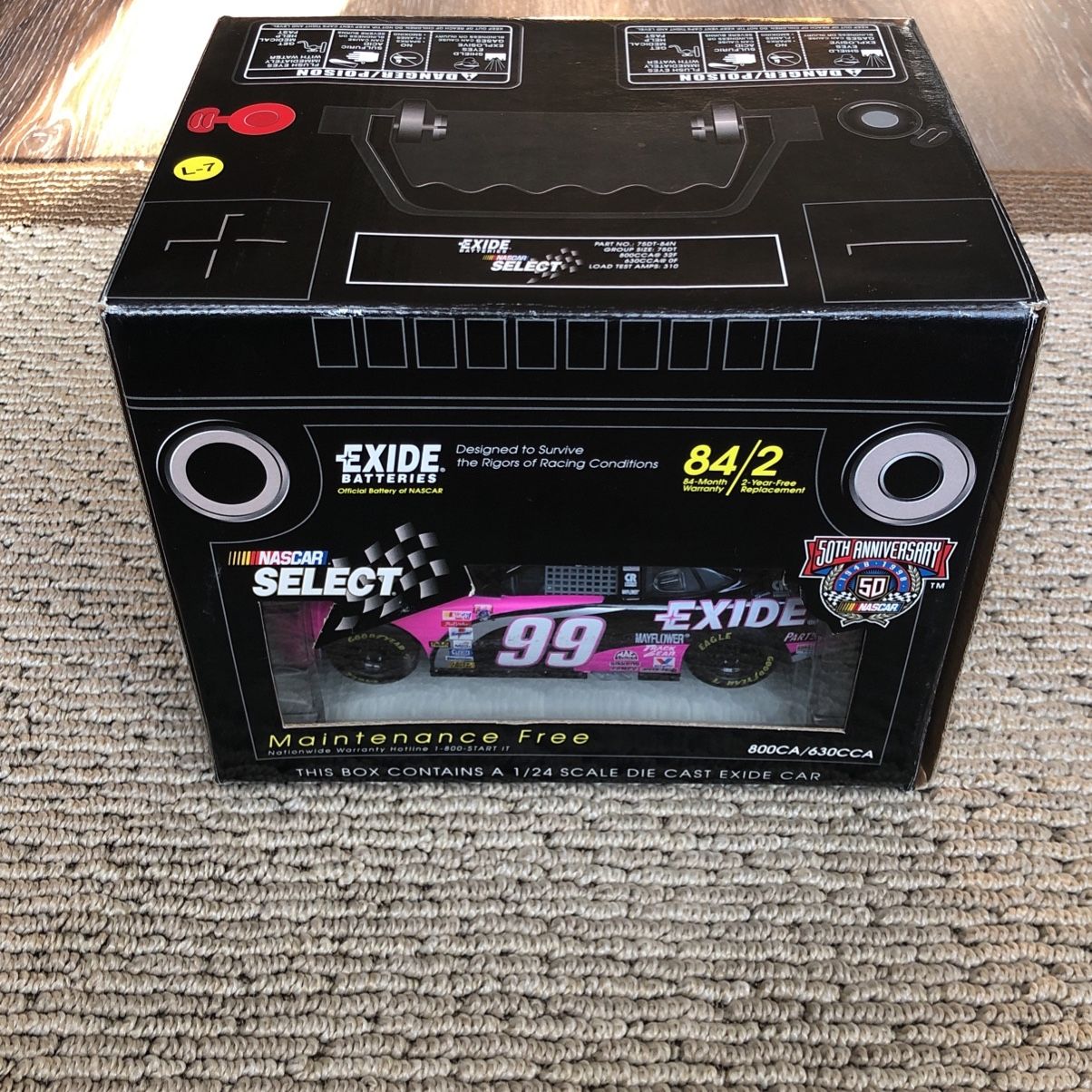 RARE 1998 NASCAR 50th Anniversary Jeff Burton 1/24 Car In EXIDE BATTERY BOX