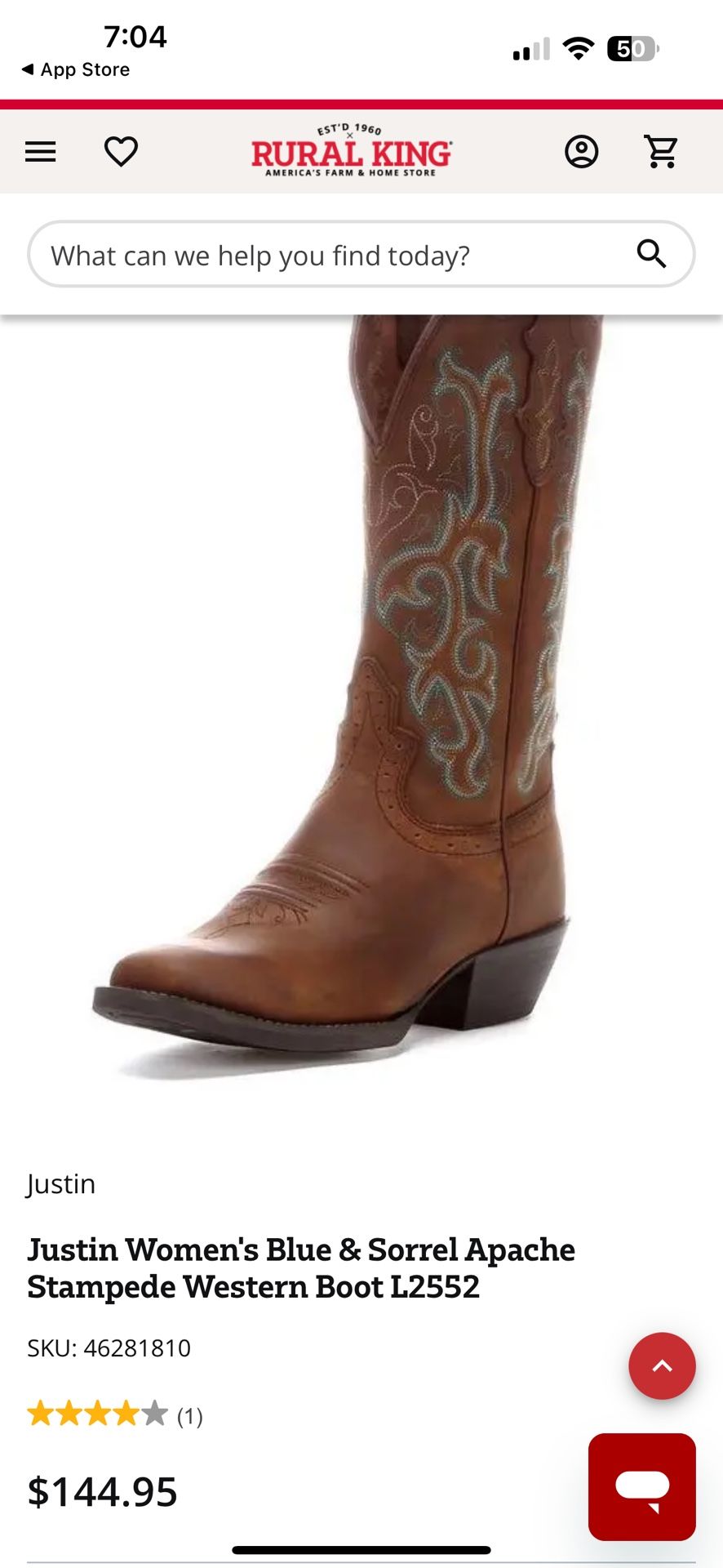 Justin’s Women’s Blue And Sorrel Apache Stampede Western Boot L2552 Size 10B