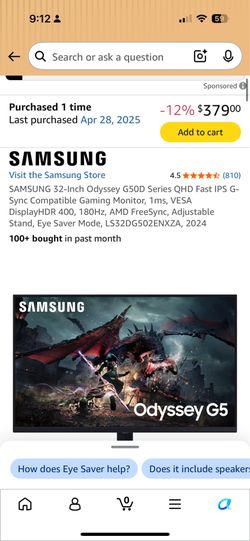 SAMSUNG 32-Inch Odyssey G50D Series QHD Fast