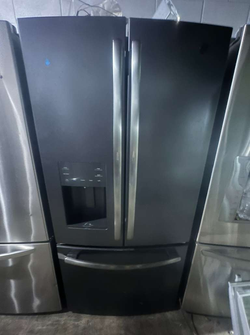 LG 3‑Door Refrigerator Black Stainless w/ Dispenser — Clean, Ready