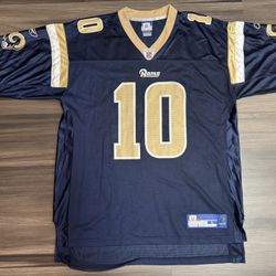 Reebok St. Louis Rams Marc Bulger 10 NFL Equipment Blue Gold Home Jersey Men’s L  100% authentic. Good condition.   This product is a Reebok St. Louis