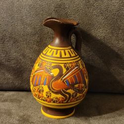 Miniature Greek Clay Pot Brown Jug Handmade Hand Painted 