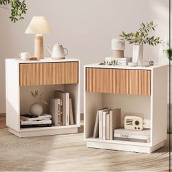Modern White Fluted Nightstands with drawer