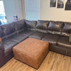 Dark Brown Sectional Sofa with Ottoman