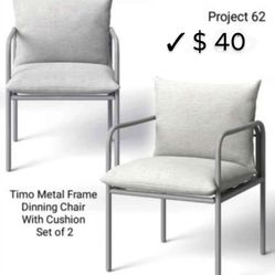 Brand New ( Set Of 2) Timo Metal Frame  Dining Chair With Cushion