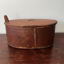 19th-Century Scandinavian Bentwood Tine Box (Original Red Paint, Punch-Decorated) – 17"