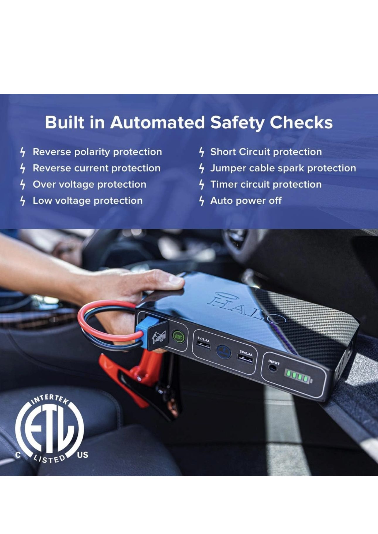 HALO Bolt 58830 mWh Portable Phone Laptop Charger Car Jump Starter with AC Outlet and Car Charger