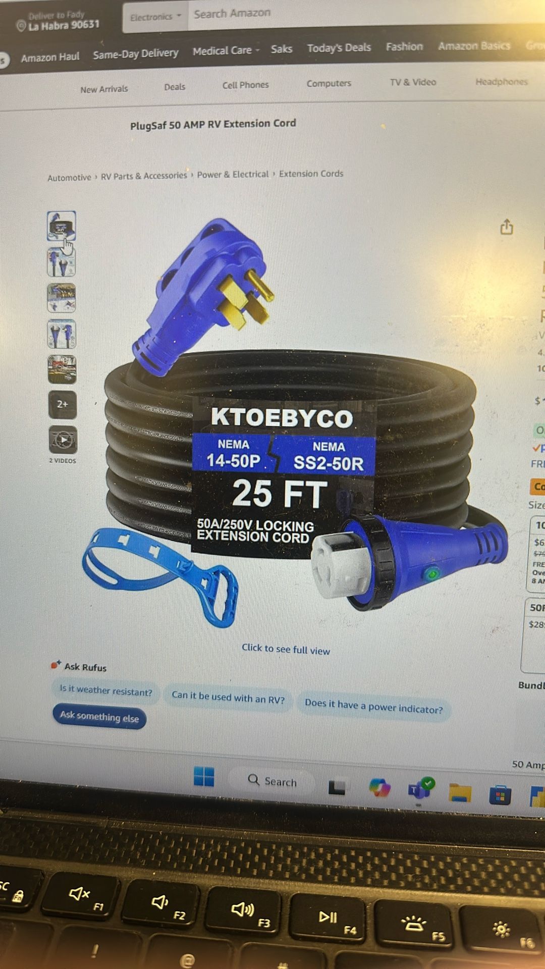 50 Amp RV Extension Cord 25 ft 250v