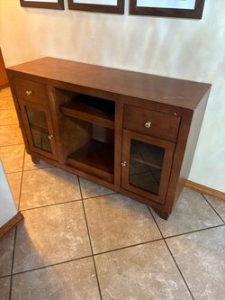 Wood TV Stand Media Console with Glass Doors