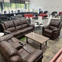 Brown Living Room 3Pcs Recliner Sofa Set / Juego de sofás reclinables de 3 piezas para la sala de es