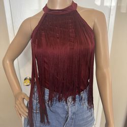 Women’s Red Fringe Bodysuit Size Medium 