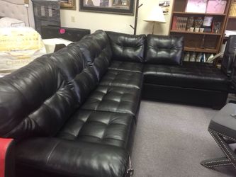 Black Leather Oversize Tufted Sectional New
