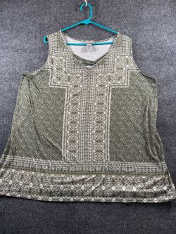 Catherines Women's 2X 22/24W Olive Green Printed Sleeveless Tunic Top