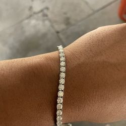 4MM 7 Inch Tennis Bracelet Moissanite Diamonds 14k White Gold Plated On Silver