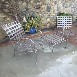 Wrought iron O.W. Lee CLASSICO  chairs and ottoman USA Made 3pc. Hammered bronze