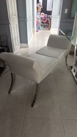 Dinning chairs! 4 chairs and 1 bench! White leather