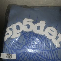 Sp5der OG Rhinestone Web Hoodie - Light Blue (Size M)