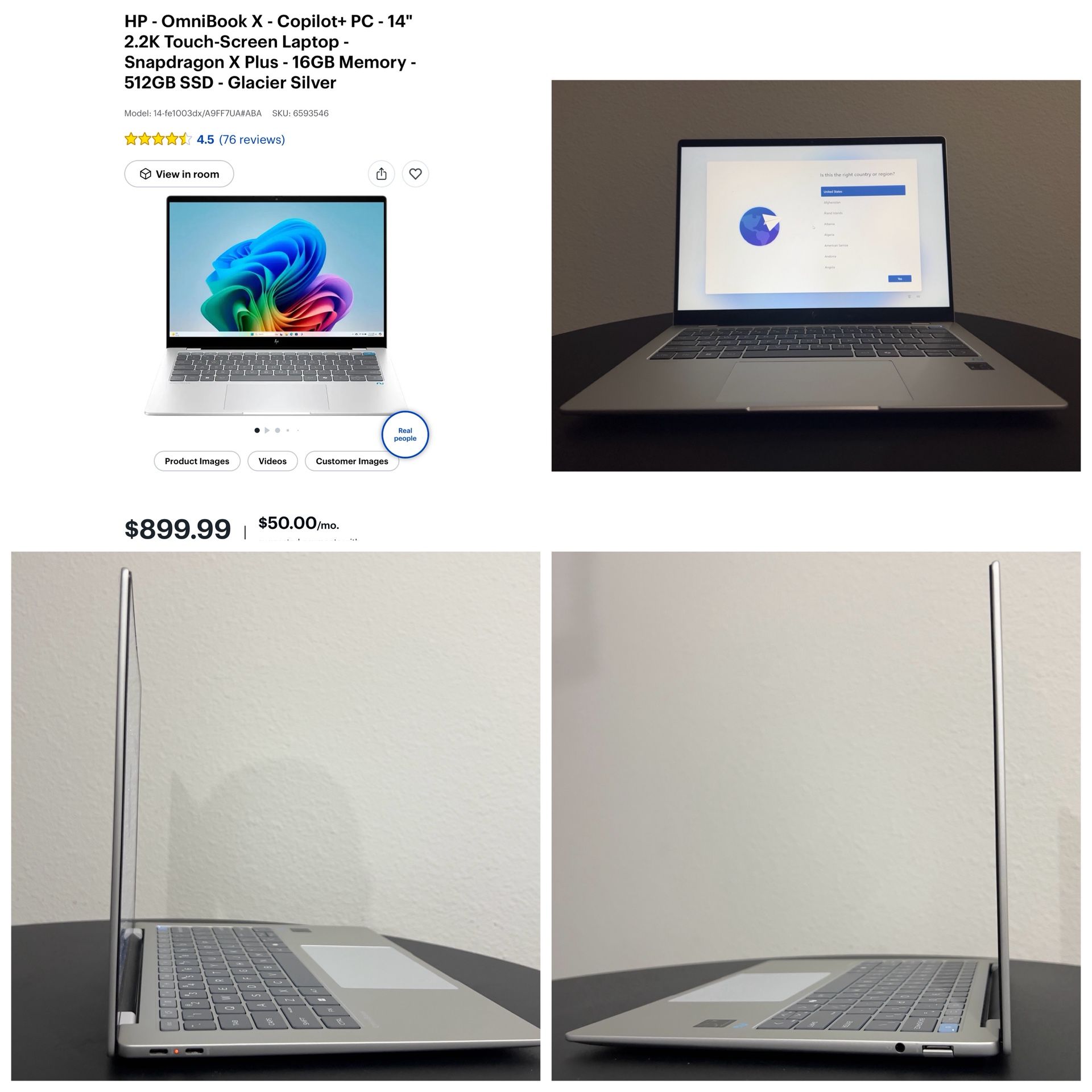 HP - OmniBook X - Copilot+ PC - 14" 2.2K Touch-Screen Laptop - Snapdragon X Plus - 16GB Memory - 512GB SSD - Glacier Silver in great condition. $550