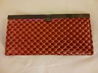 Red Embossed Leather Clutch Wallet