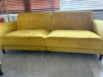Velvet yellow mid-century sofa