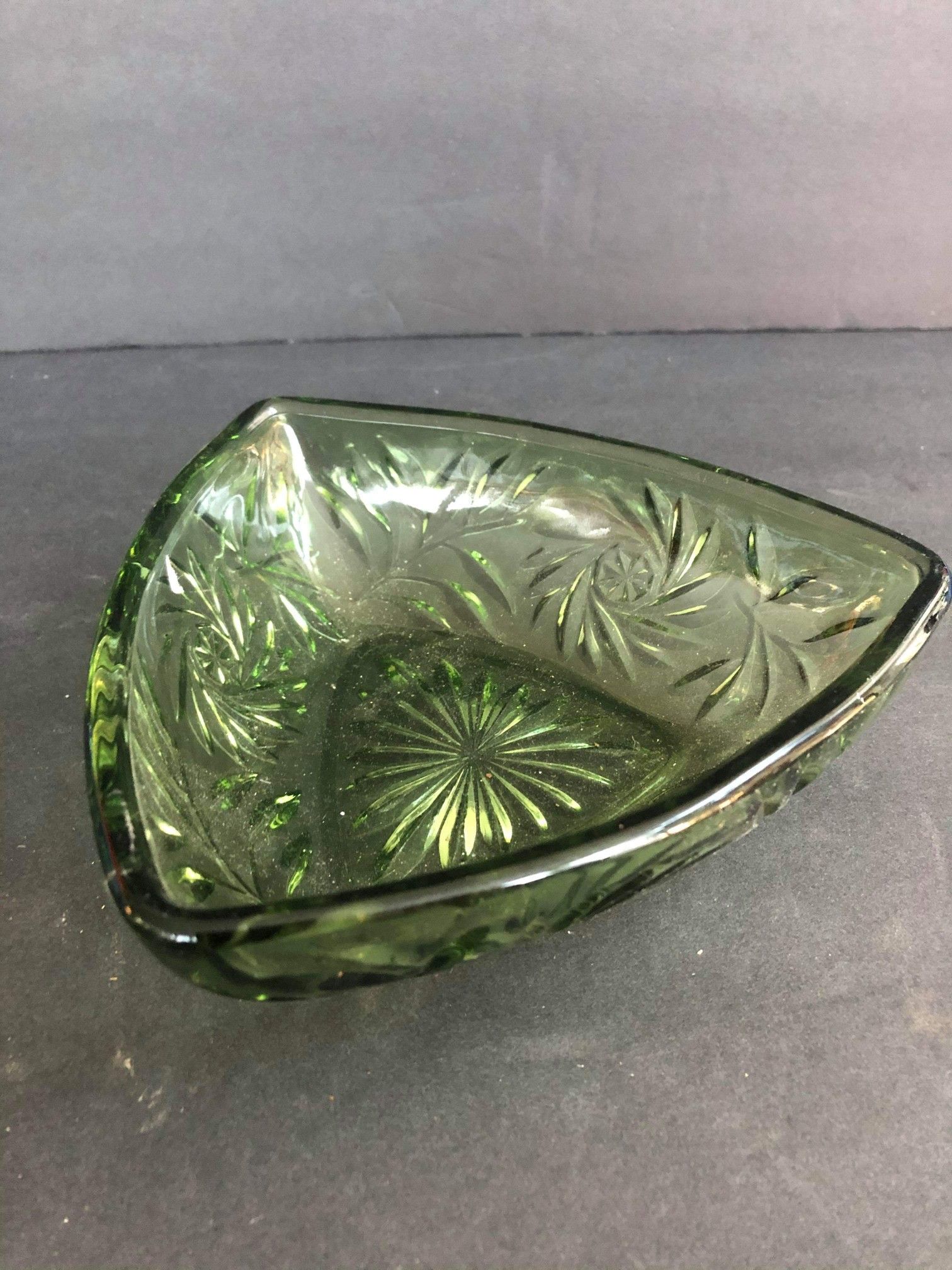 Hazel Atlas Green Triangle Candy Dish