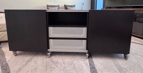 Black/Brown Ikea Sideboard on Wheels