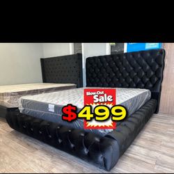 Queen Black Platform Bed With Ortho Mattress Included!!
