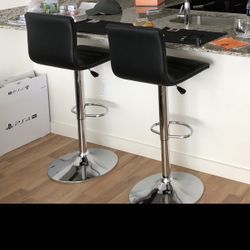 Set of 2 Modern Adjustable Bar Stools (Black + Chrome)