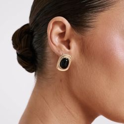 Meshki Gold And Black Statement Earrings 