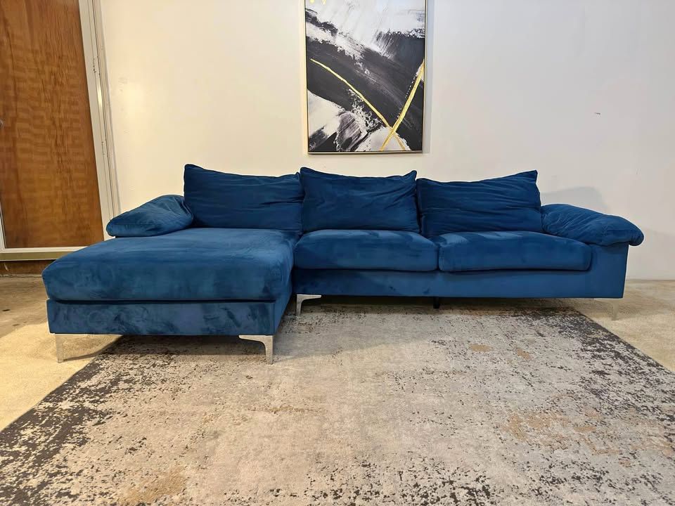 Blue Velvet 3-Seater Sectional Sofa