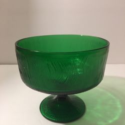 Emerald Green Glass Pedestal Candy Dish