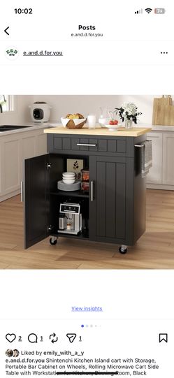 Shintenchi Kitchen Island cart with Storage, Portable Bar Cabinet on Wheels, Rolling Microwave Cart Side Table with Workstation for Kitchen, Dinning R